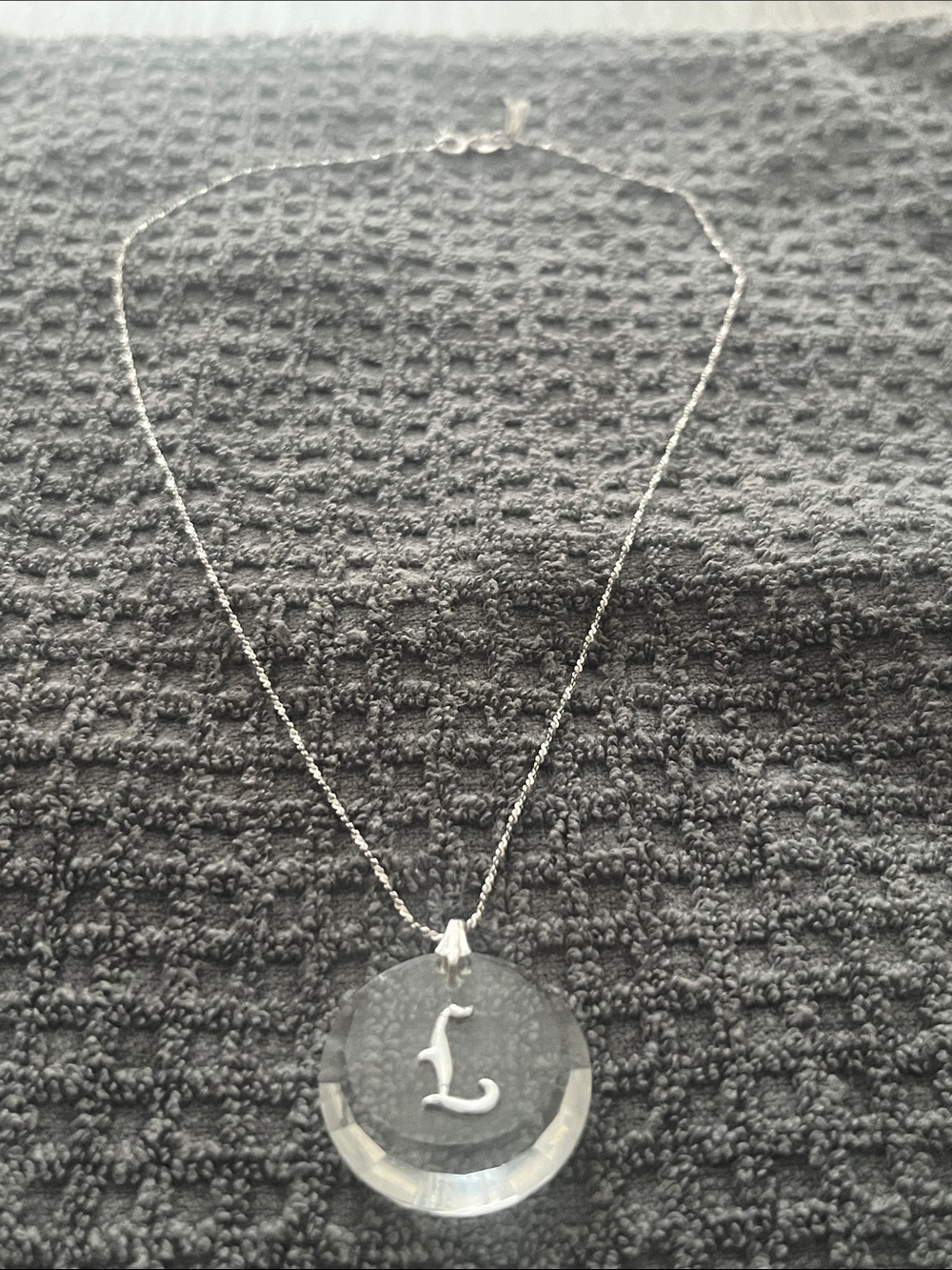 Vintage Sterling Silver Necklace with Crystal Pendant | Engraved with “L”